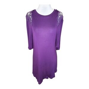 Pemberley Purple Lace Shoulder Detail 3/4 Sleeve Tunic Top Womens XS Made in USA
